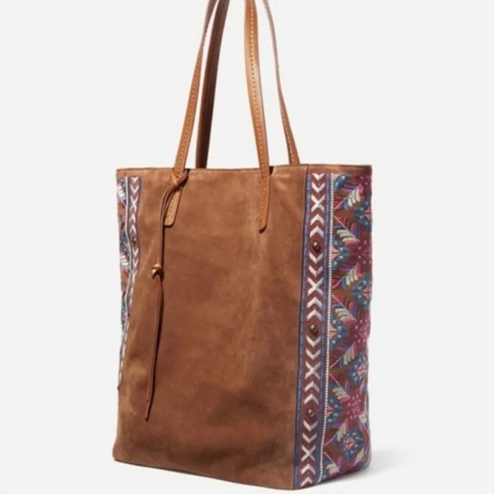 Johnny Was Tote Handbag Lola Embroidered Soft Leather